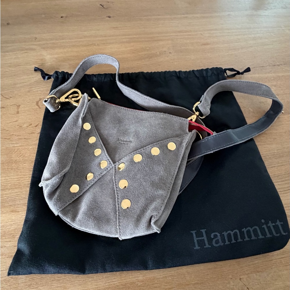 Hammitt Taupe Suede Crossbody with Gold Stud Accents